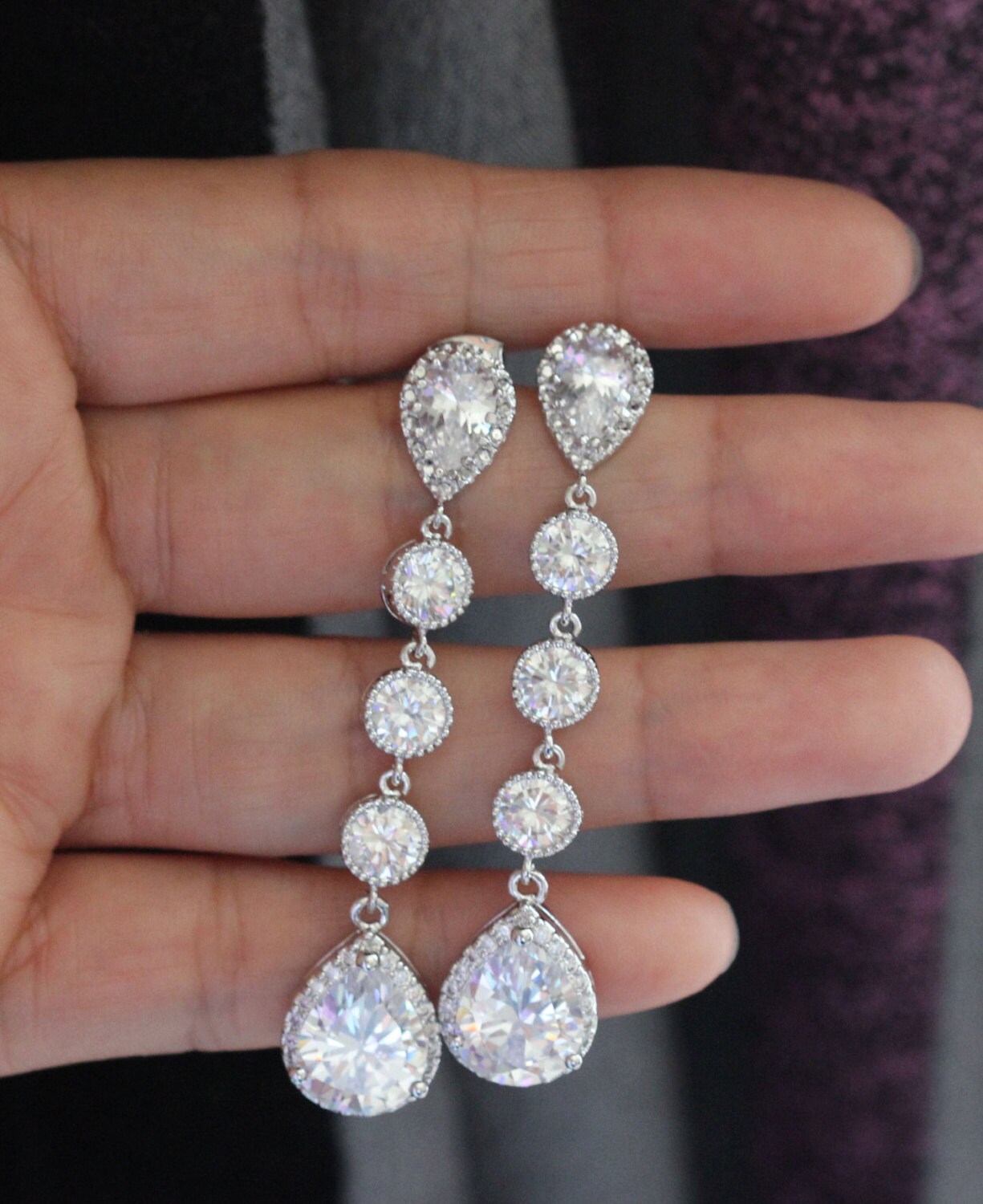 Extra Long Silver Zirconia Wedding Earring Bridal Jewelry - Etsy Extra Long Silver Zirconia Wedding Earring Bridal Jewelry - Etsy