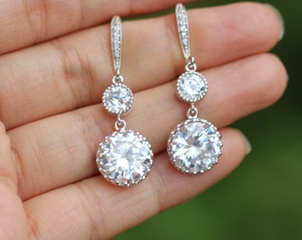 double drop earring , cz bridal earring , bridemaids earrring , wedding drop earring