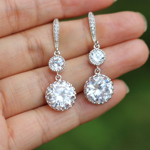 double drop earring , cz bridal earring , bridemaids earrring , wedding drop earring