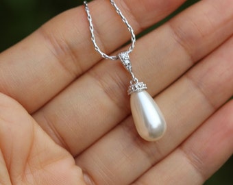 tear drop necklace white bridal necklace wedding necklace