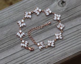 rose gold bracelet bridal bracelet bridal jewelry wedding bracelet wedding jewelry zirconia bracelet