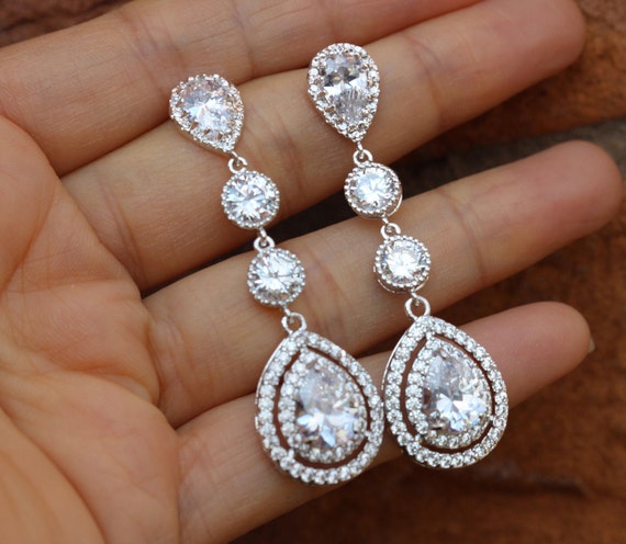 Long Crystal Bridal Earring Bridal Jewelry Bridal Earrings Wedding