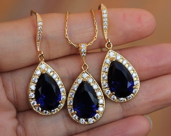 blue jewelry sapphire jewelry set gold blue jewelry sapphire gold set bridal earrings wedding earrings bridesmaid set bridal set