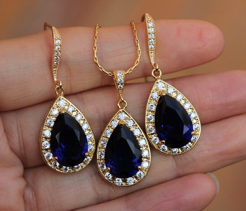 Blue Jewelry Sapphire Jewelry Set Gold Blue Jewelry Sapphire | Etsy
