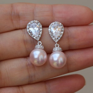 blush pink pearl earrings  bridal pearl earring wedding pink pearl earring bridal jewelry