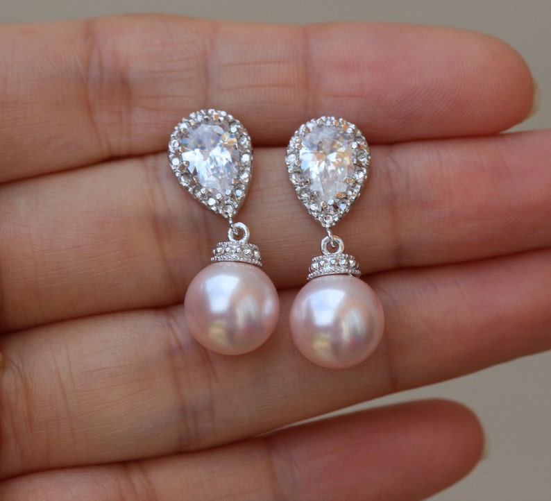 Blush Pink Pearl Earrings Bridal Pearl Earring Wedding Pink Etsy