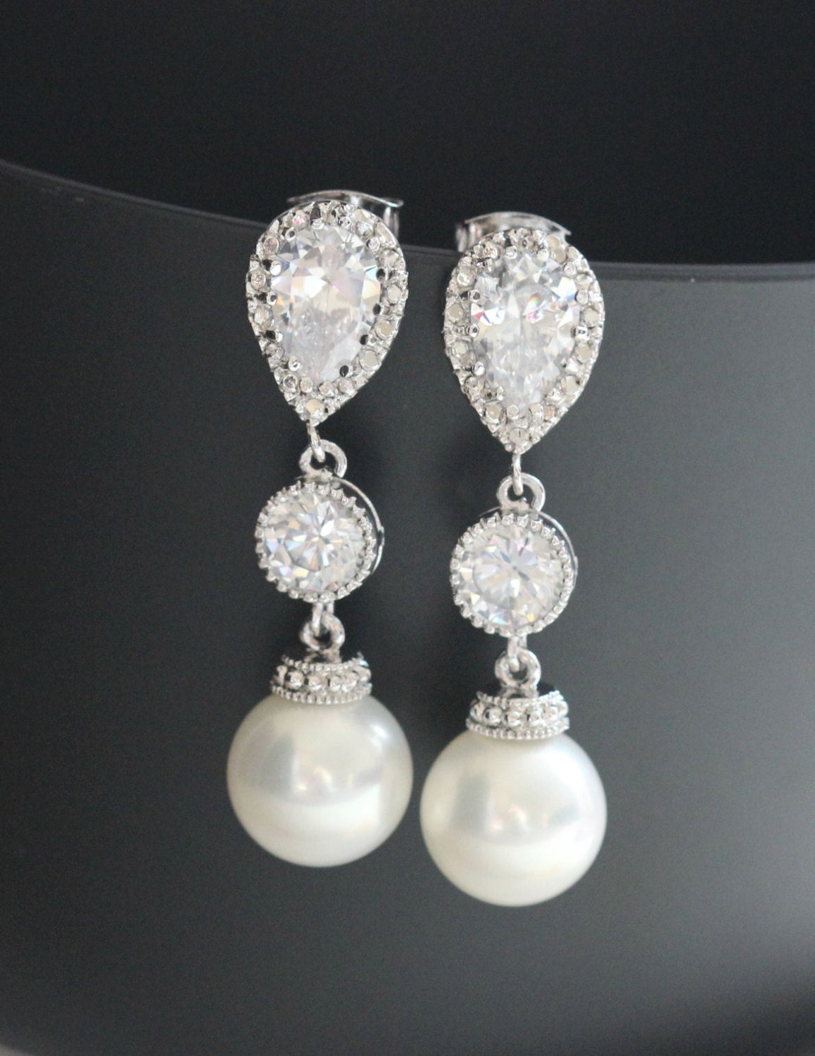 White Pearl Drop Earring Bridesmaid Earring Bridal Earring | Etsy