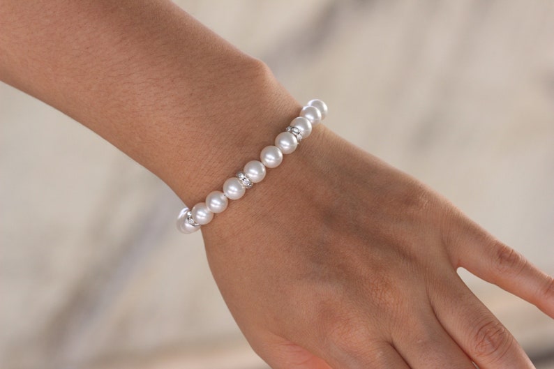 Swarovski Pearl Wedding Bracelet , white pearl bridal bracelet , pearl bridesmaid bracelet pearl bracelet bridal pear bracelet image 3