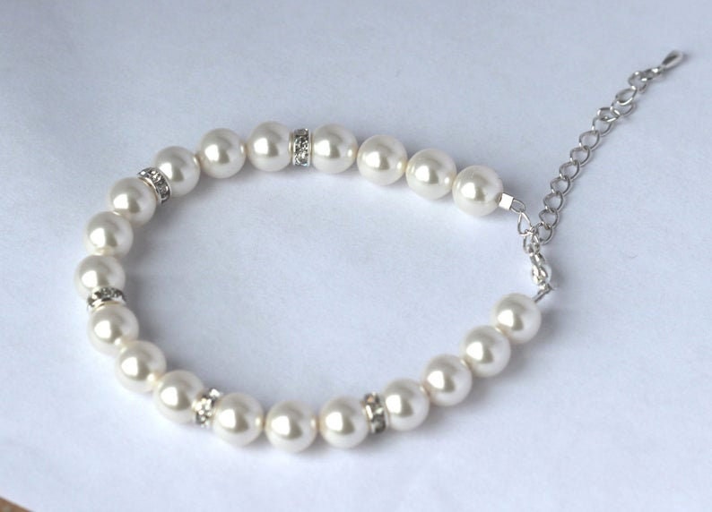 Swarovski Pearl Wedding Bracelet , white pearl bridal bracelet , pearl bridesmaid bracelet pearl bracelet bridal pear bracelet image 4