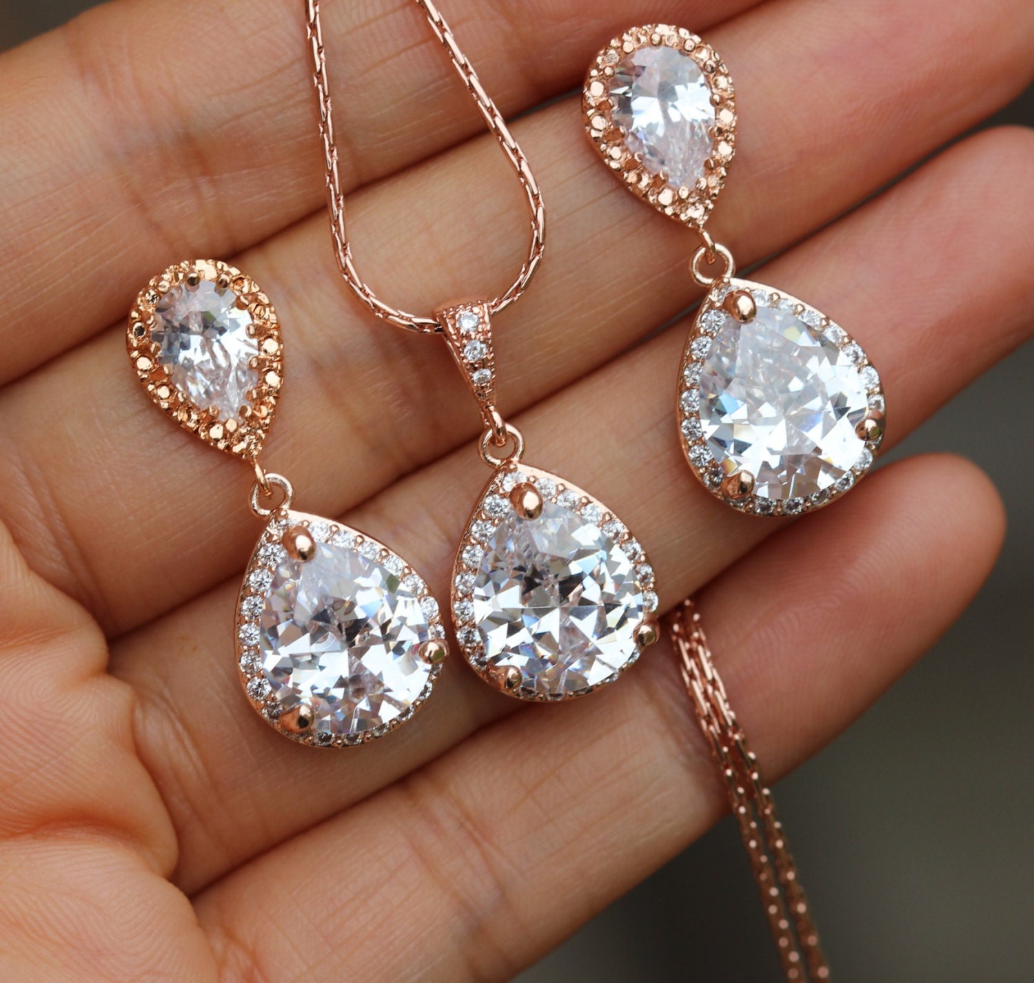 Rose Gold Jewelry Set Bridal Jewelry Set Bridesmaid Jewelry Etsy UK