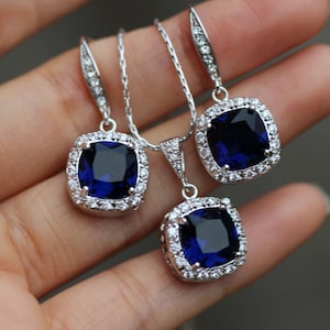 sapphire blue bridal jewelry set earring necklace set blue jewelry set wedding jewelry image 1