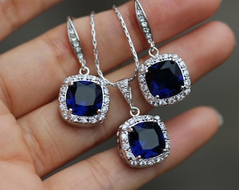 sapphire blue bridal jewelry set earring necklace set blue jewelry set wedding jewelry