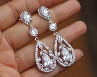 Chandelier Crystal Bridal earrings wedding earring bridemids earring zirconia earring