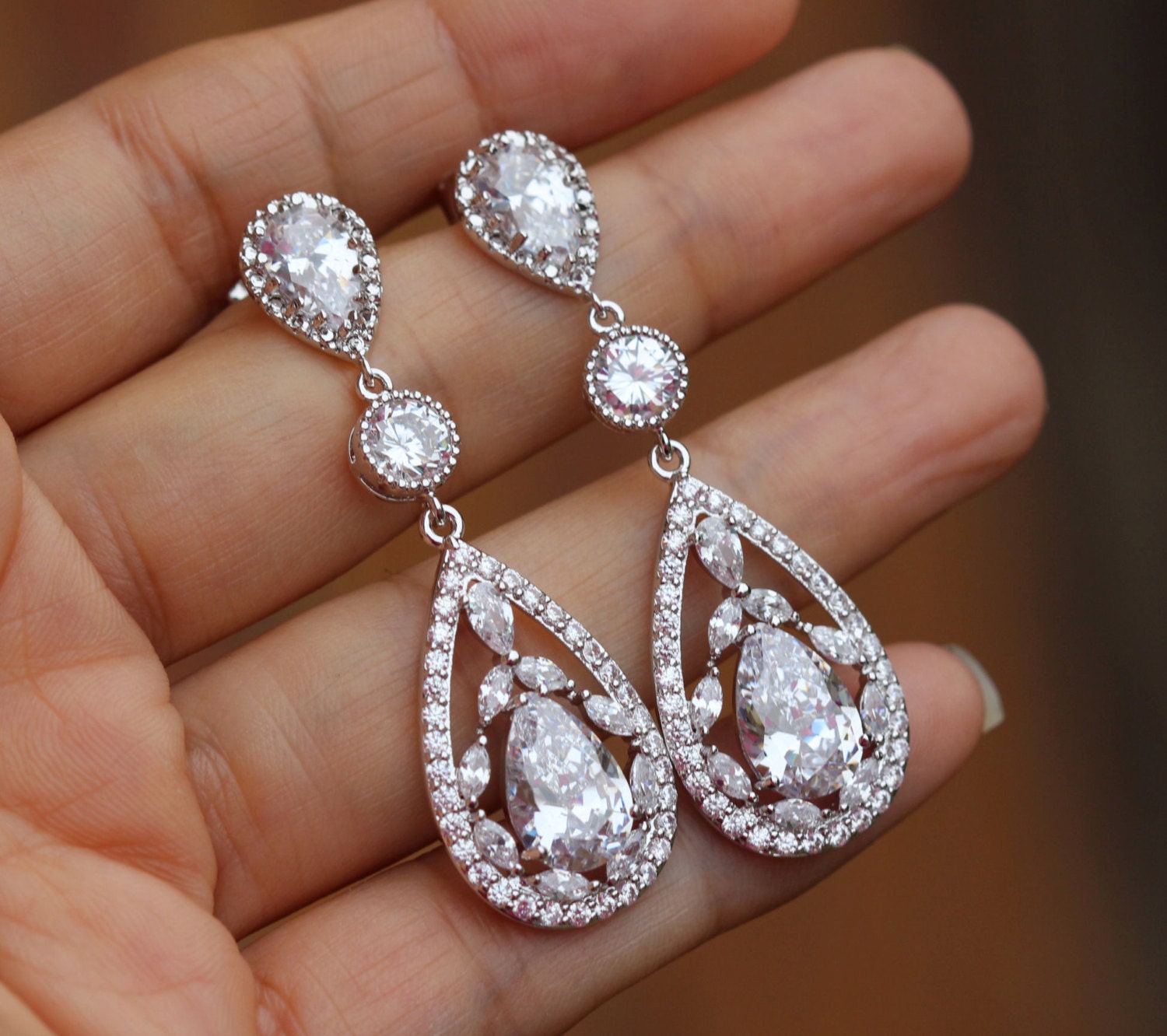 Chandelier Crystal Bridal Earrings Wedding Earring Bridemids Etsy UK
