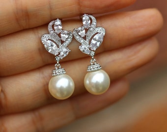 drop pearl earrings Bridal Pearl Earrings cream earring ivory earrings bridesmaid earring