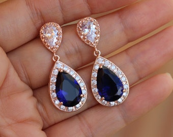 rose gold earring sapphire earrings rose gold blue earrings bridal earring bridal jewelry wedding earring bridesmaid earring