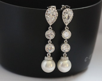 pearl drop earring , white pearl wedding earring , round drop earring , bridesmaid earring