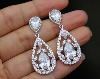 zirconia Teardrop clear Bridal earring wedding earring prom earring bridal jewelry
