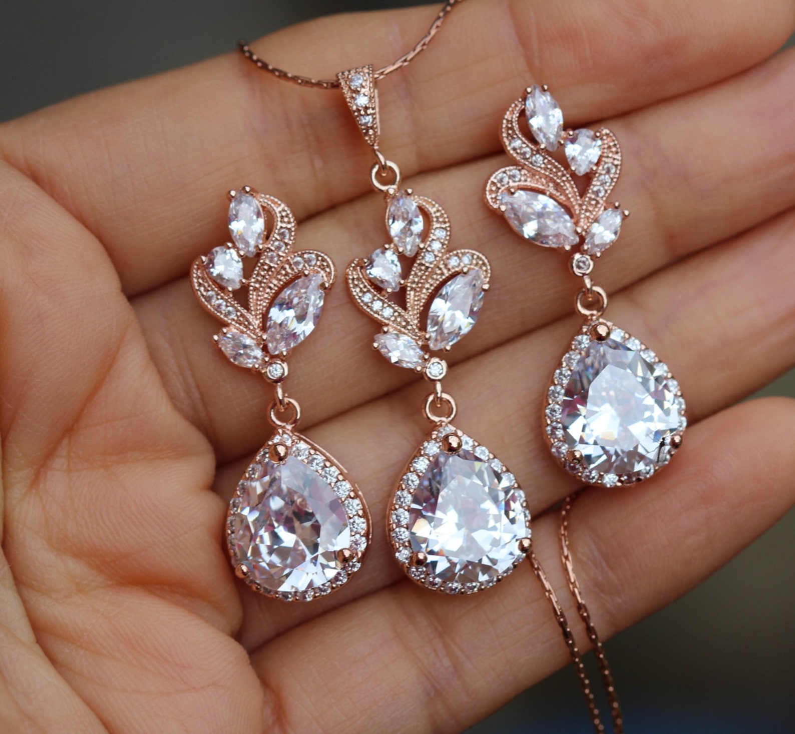 Rose Gold Jewelry Set Bridal Jewelry Set Wedding Jewelry Set Etsy