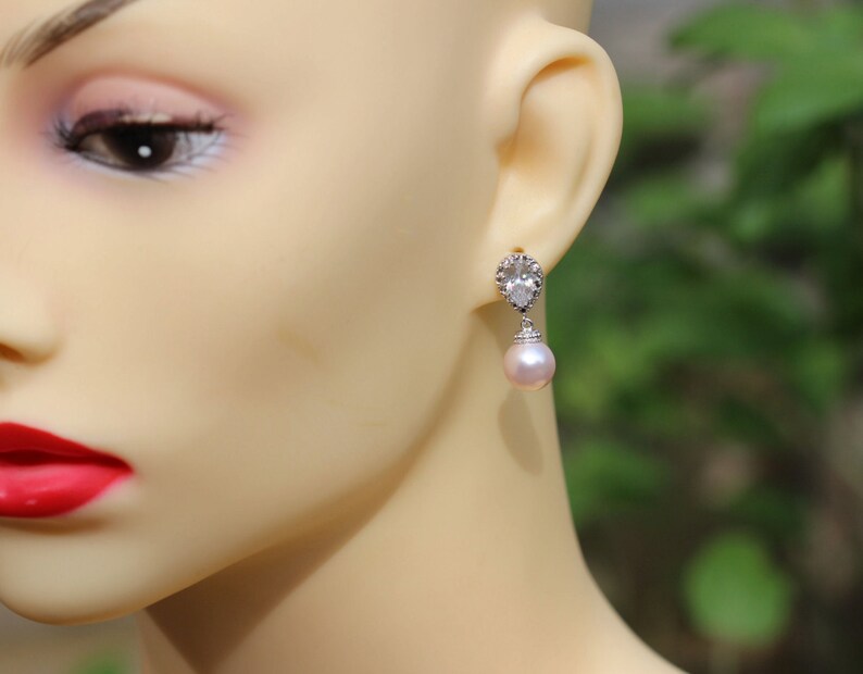 Blush Pink Pearl Earrings Bridal Pearl Earring Wedding Pink Etsy