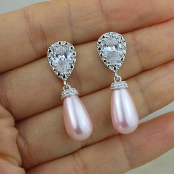blush earing drop pearl earring blush pink earring pink bridal earring blush earrings