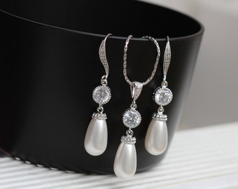 pearl bridal jewelry set  pearl wedding jewelry pearl drop earring bridesmaid  jewelry