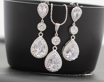 zirconia wedding jewelry set , bridal jewelry set , bridesmaid jewelry set , wedding earring