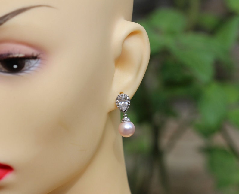 Blush Pink Pearl Earrings Bridal Pearl Earring Wedding Pink Etsy