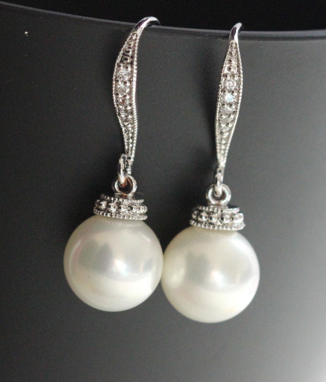 Drop Pearl Earring , Round Pearl Earring , Bridesmaid Earring , Drop ...