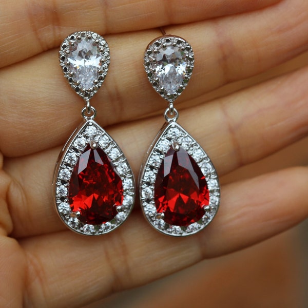 Garnet red earring bridal garnet red earring wedding earring drop red earrings bridal jewelry
