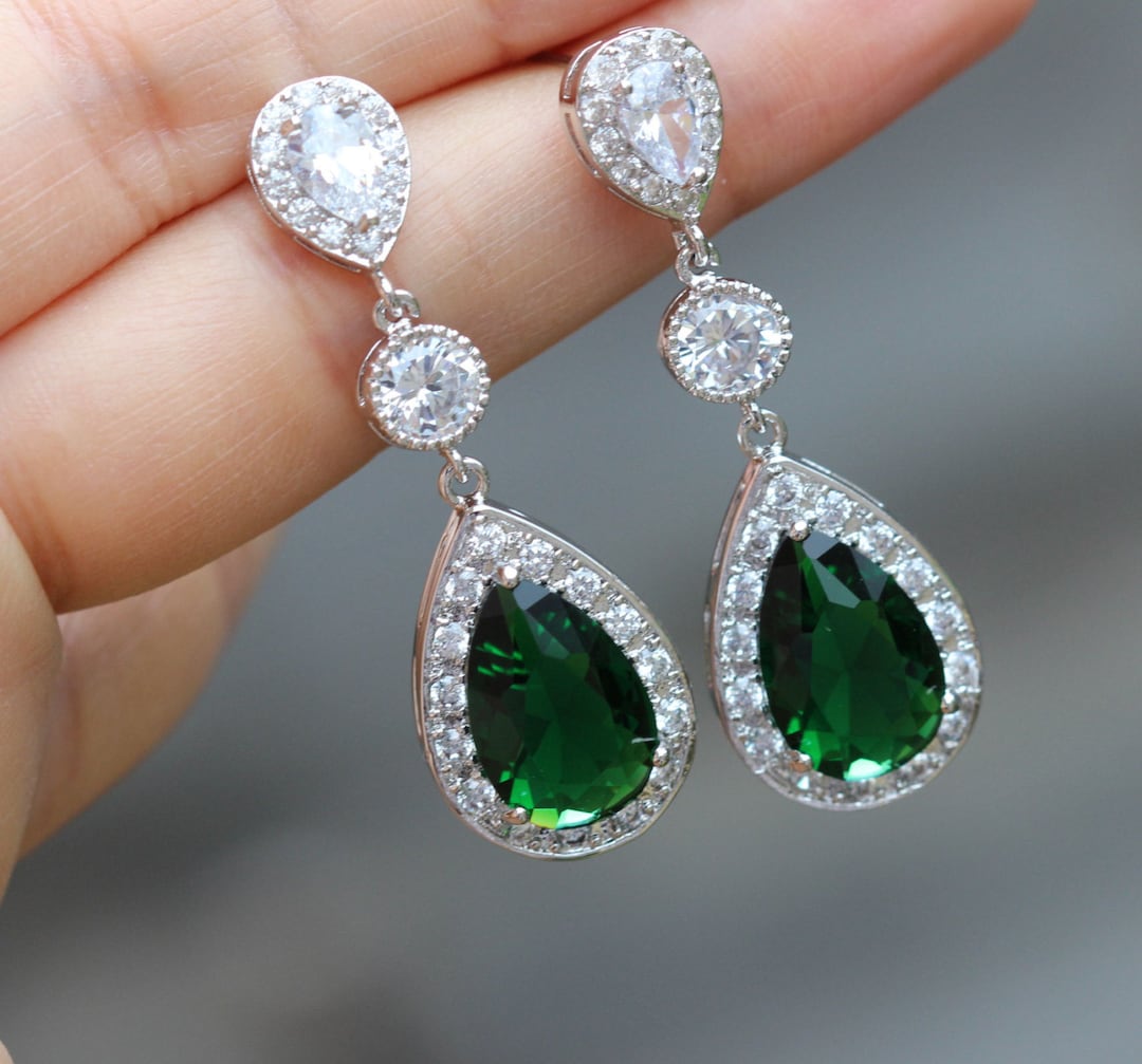 Emerald Green Earrings Bridal Green Jewelry Wedding - Etsy