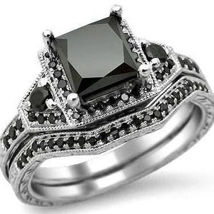 2.10ct Black Princess Cut Diamond Engagement Ring Wedding Set - Etsy
