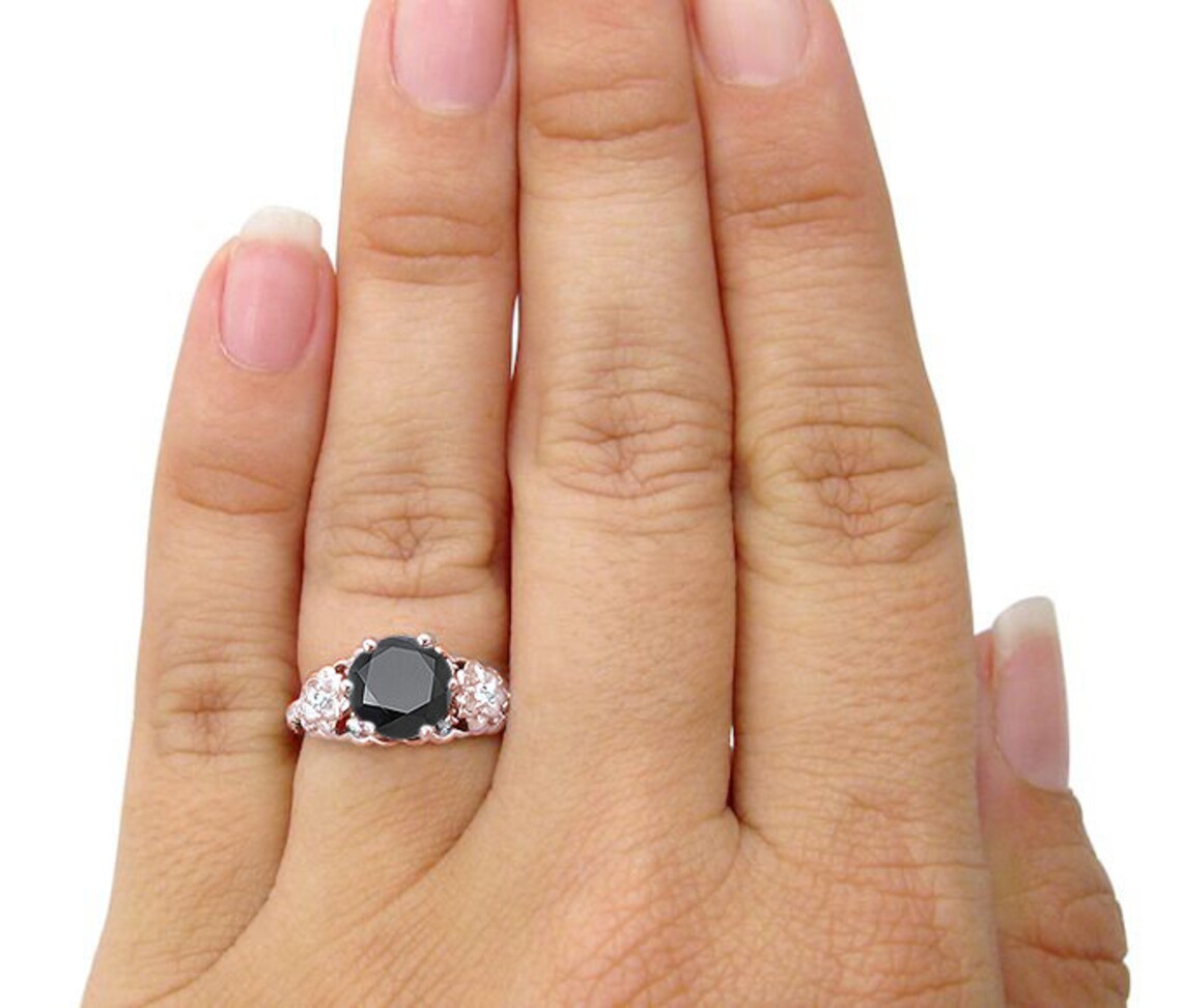 Black Diamond Engagement Ring Flower Ring 2.37ct Natural Etsy