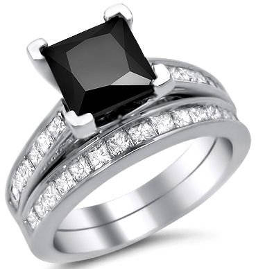 Black Princess Cut Diamond Engagement Ring Bridal Set 2.60ct | Etsy