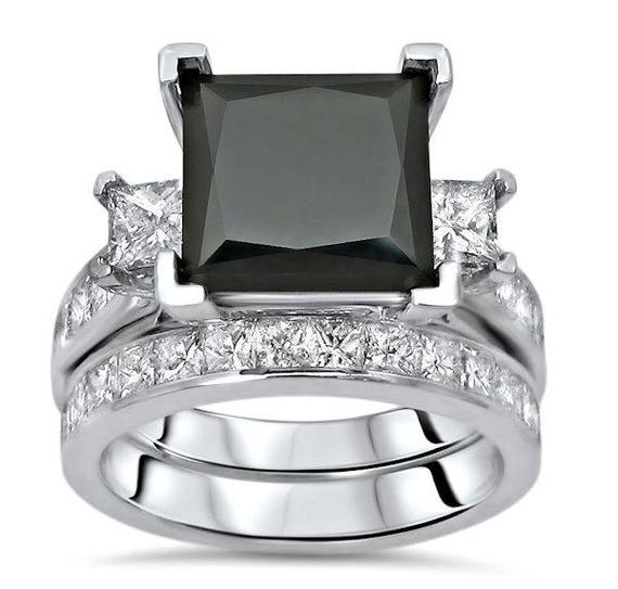black princess cut wedding ring