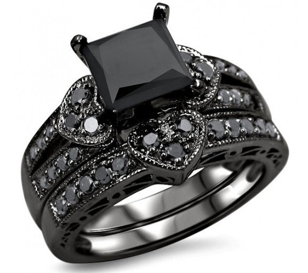2.32ct Black Princess Cut Diamond Heart Engagement Ring - Etsy