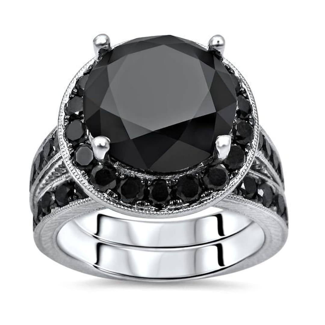 6.10ct Black Round Diamond Engagement Ring Bridal Set Wedding - Etsy