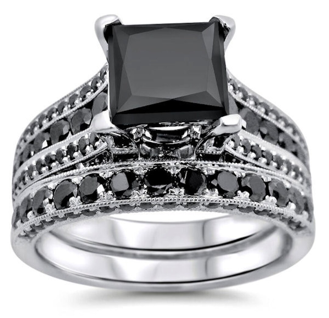 4.35ct Black Princess Cut Diamond Engagement Ring Wedding - Etsy