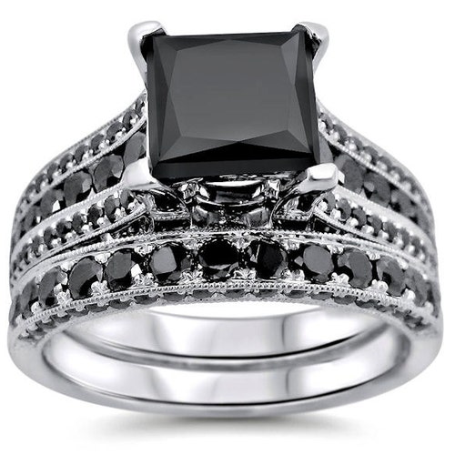 4.35ct Black Princess Cut Diamond Engagement Ring Wedding - Etsy