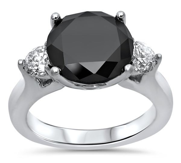 4.55ct Black 3 Stone Round Diamond Engagement Ring 18k White | Etsy