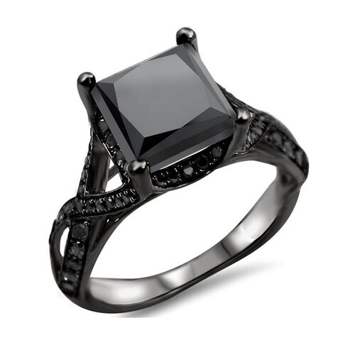 2.10ct Black Princess Cut Diamond Engagement Ring Wedding Set Etsy