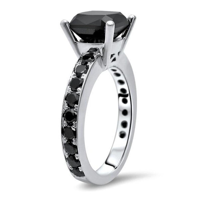 Black Diamond Engagement Ring Cushion Cut 8mm Wedding 14k Etsy