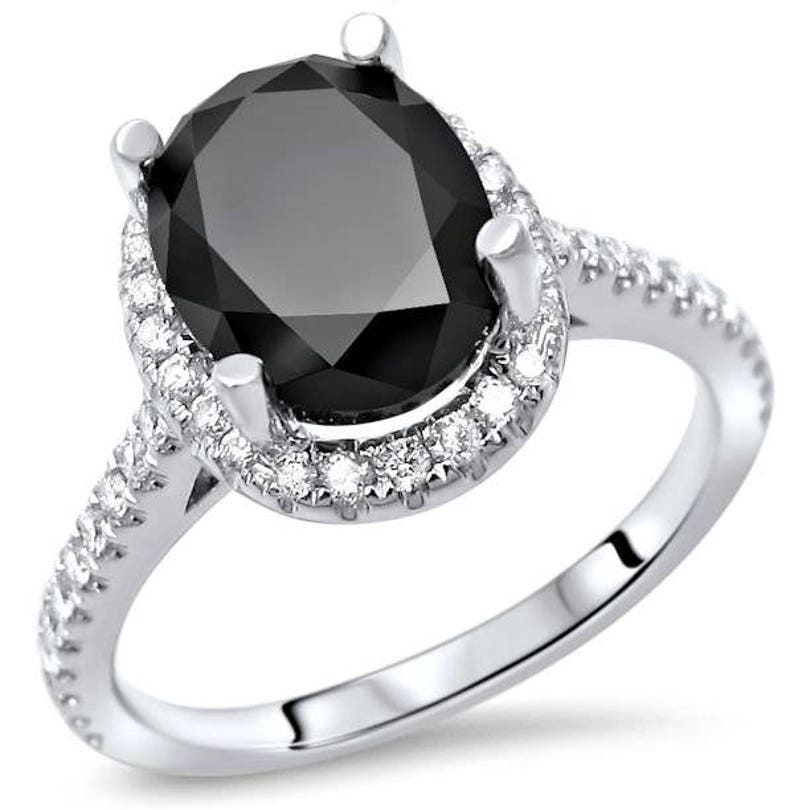 2.50ct Black Oval 9x7 Diamond Halo Engagement Ring 14k White | Etsy