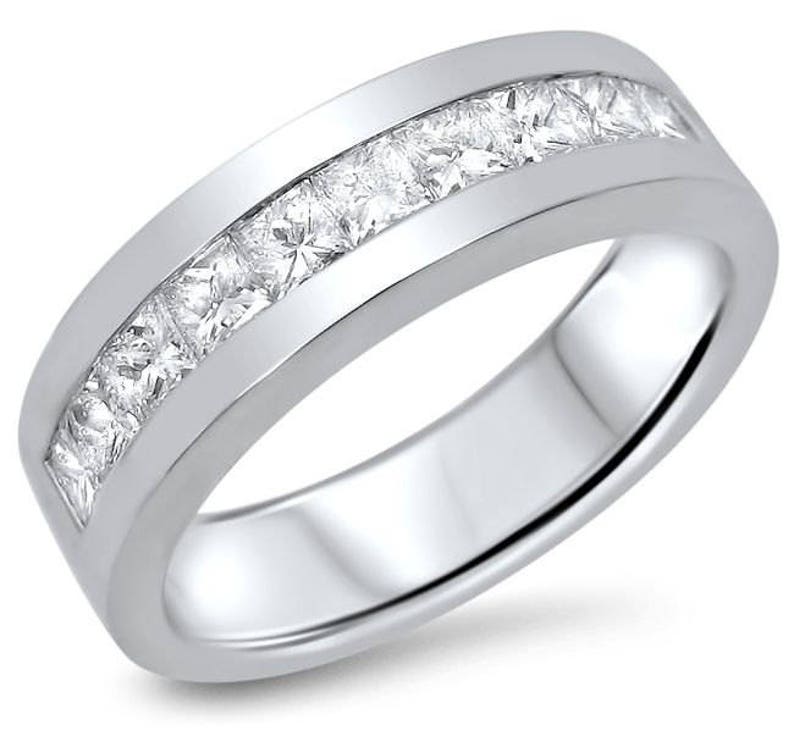 Mens Diamond Wedding Band Princess Cut 1.10ct 14k White Gold - Etsy