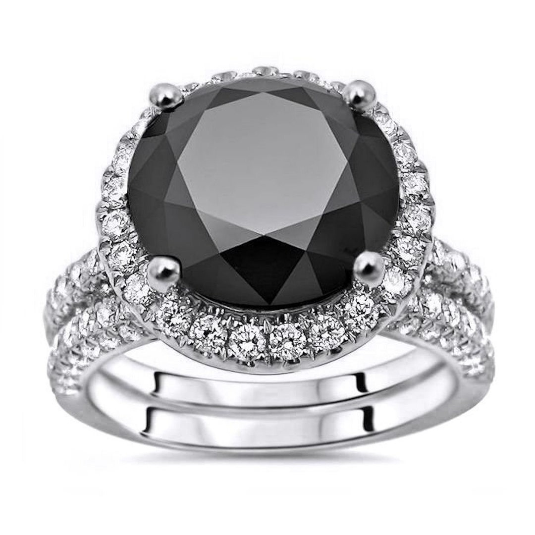 7.05ct Black Round Diamond Engagement Ring Wedding Bridal Set - Etsy