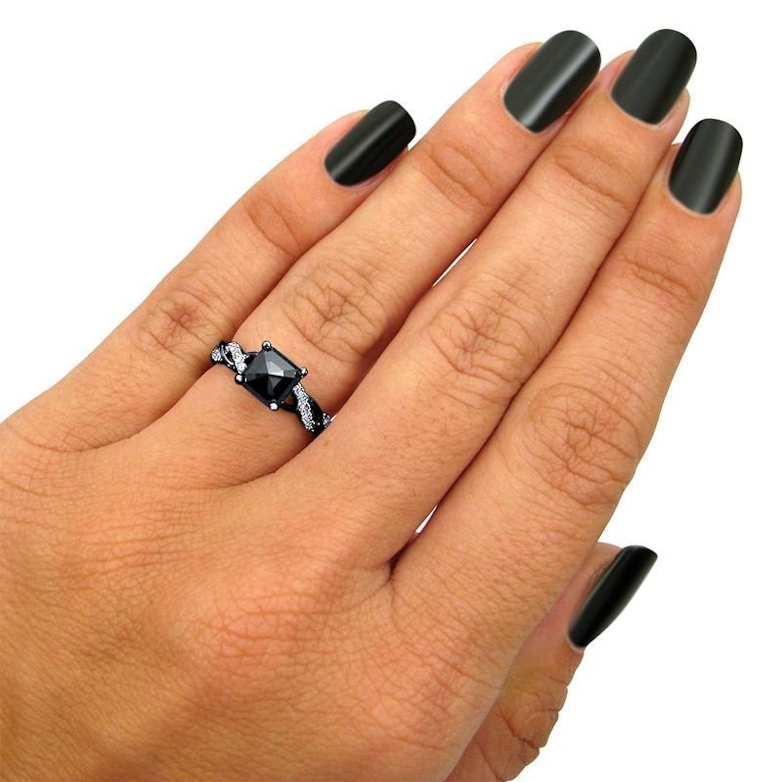 1.50ct Black Cushion Cut Diamond Engagement Ring Wedding 14k Etsy