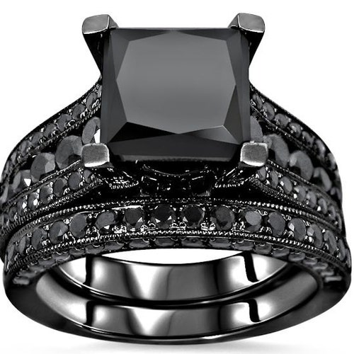 5.30ct Black Princess Cut Diamond Engagement Ring Bridal Set Etsy