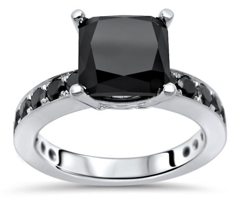 Black Diamond Engagement Ring Cushion Cut 8mm Wedding 14k Etsy