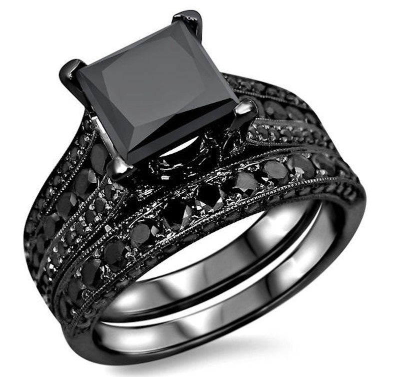 4.35ct Black Princess Cut Diamond Engagement Ring Wedding - Etsy
