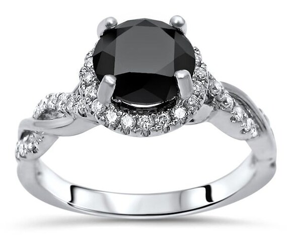 Round Black Diamond Halo Engagement Ring Infinity Band Wedding | Etsy